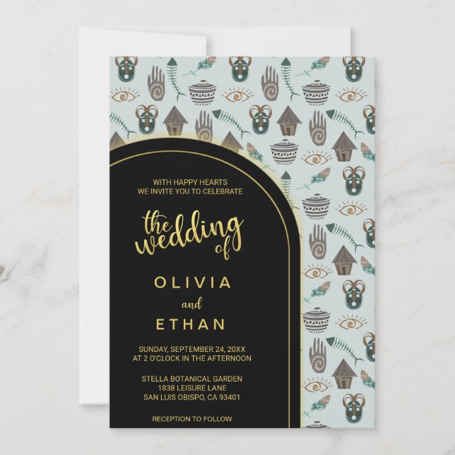 Black and gold pattern elegant Wedding Invitation (Front)