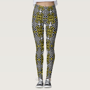 Black and Gold Pattern Leggings ★Funky Aztec★