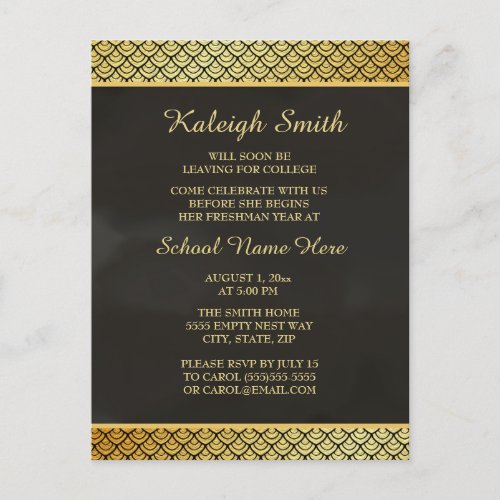 Black and Gold Patterned Trunk Party Invitation Postcard