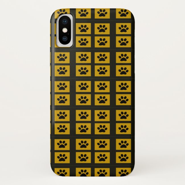 Black and Gold Paw Print iPhone X Case