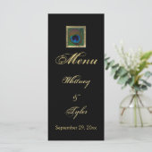 Black and Gold Peacock Feather Menu Card (Standing Front)