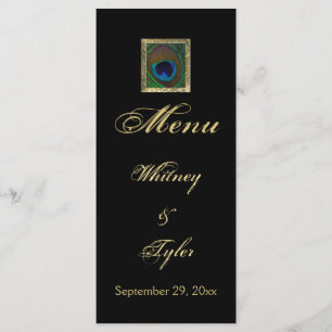 Black and Gold Peacock Feather Menu Card