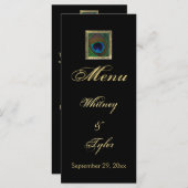 Black and Gold Peacock Feather Menu Card (Front/Back)