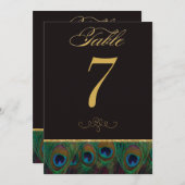 Black and Gold Peacock Feathers Table Number (Front/Back)