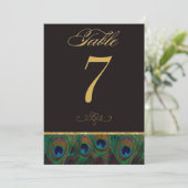Black and Gold Peacock Feathers Table Number (Standing Front)