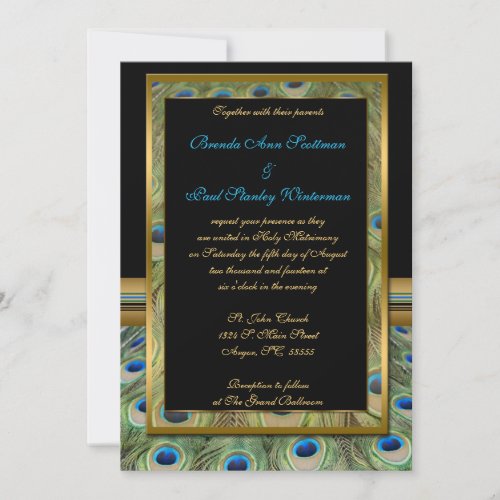 Black and Gold Peacock Wedding Invitation