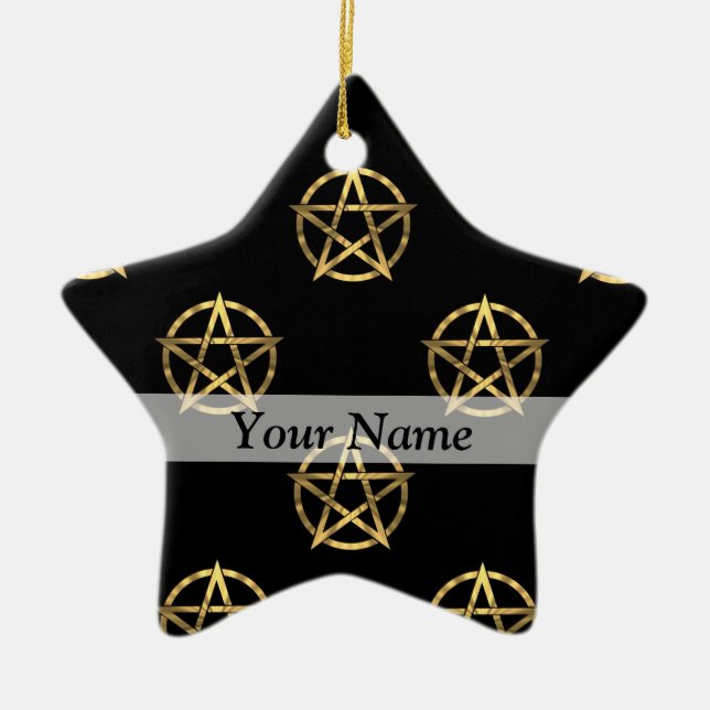 Black and gold pentagram ceramic ornament (Front)