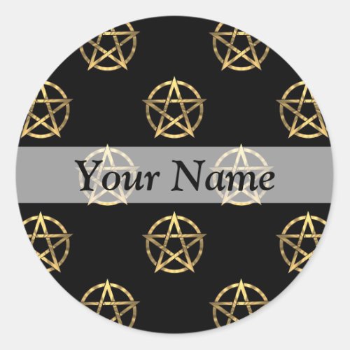 Black and gold pentagram classic round sticker