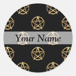 Black and gold pentagram classic round sticker