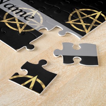 Black And Gold Pentagram Jigsaw Puzzle by Patternzstore at Zazzle