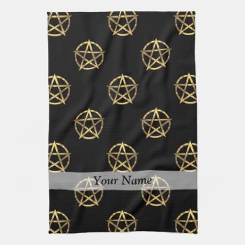 Black And Gold Pentagram Kitchen Towel by Patternzstore at Zazzle