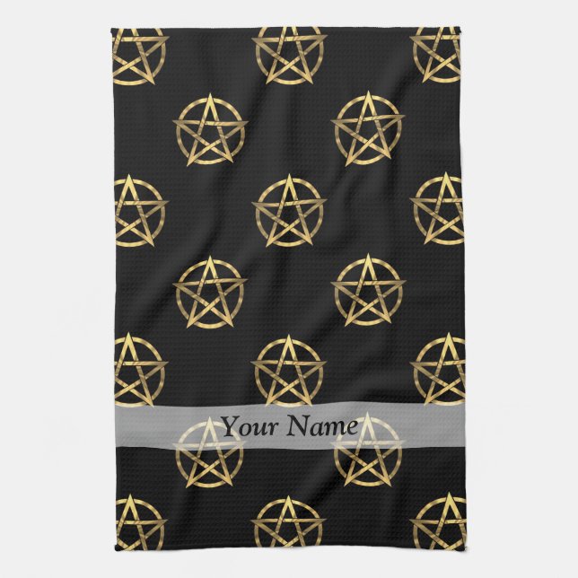 Black and gold pentagram kitchen towel (Vertical)