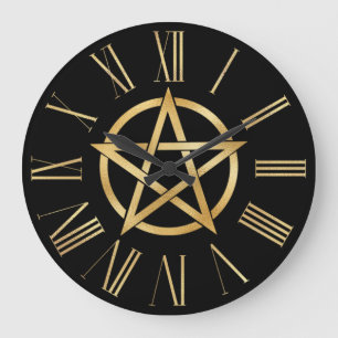 Black and Gold Pentagram Large Clock