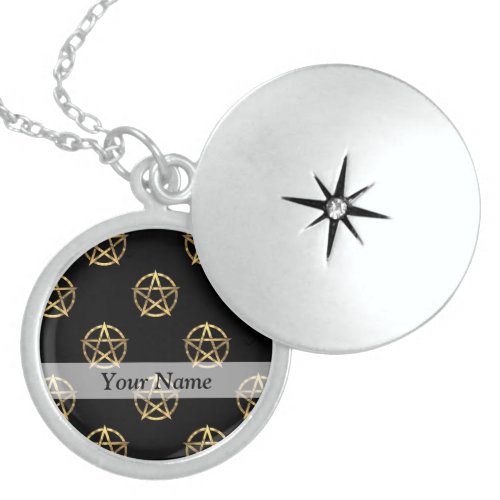 Black and gold pentagram sterling silver necklace