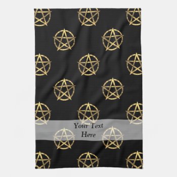 Black And Gold Pentagram Towel by Patternzstore at Zazzle