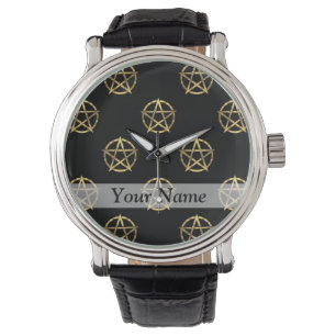 Black and gold pentagram watch