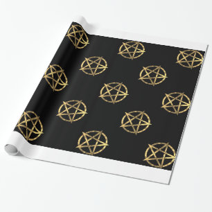 Black and gold pentagram wrapping paper