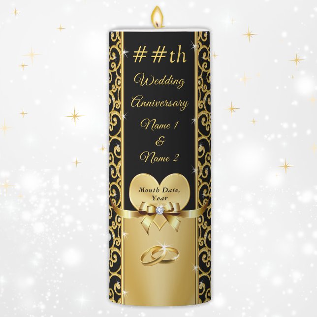 Black and Gold, Personalised Anniversary Candle (Personalised Anniversary Candles. Personalized, 50th Wedding Anniversary Gifts for Grandparents.)