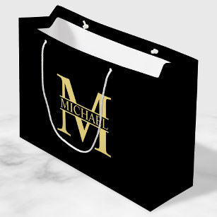 Black and Gold Personalised Monogram and Name Large Gift Bag