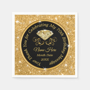 Black and Gold Personalized 70th Birthday Napkins