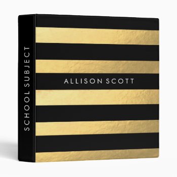 Black And Gold Personalized Binder by coffeecatdesigns at Zazzle