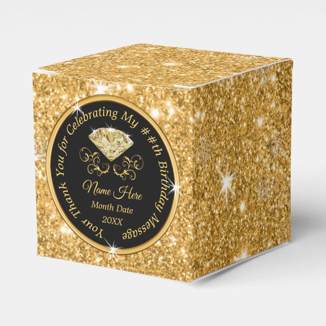 Black and Gold Personalized Birthday Favor Boxes (Front Side)