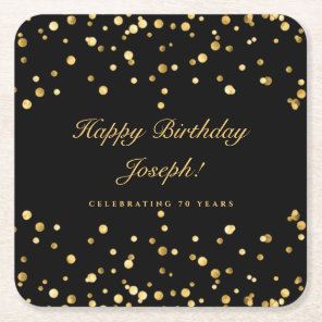 Black And Gold Personalized Birthday Square Paper Coaster