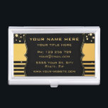 Black and Gold Personalized Business Card Case<br><div class="desc">Luxury Glitter Black Gold Frame Golden Text Black Professional Business Card Cases - Add Your Text / Company - Name / Contact Information - Customize and Personalize / Resize and move or remove and add elements / image with Customization tool.</div>
