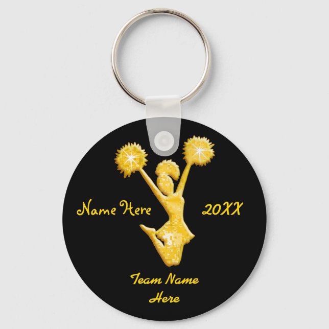 Black and Gold Personalized Cheer Keychains (Front)