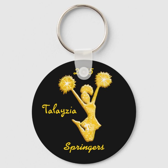 Black and Gold Personalized Cheer Keychains (Front)