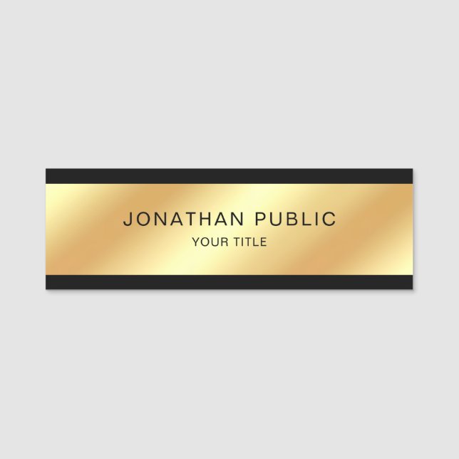 Black And Gold Personalized Elegant Modern Name Tag (Front)