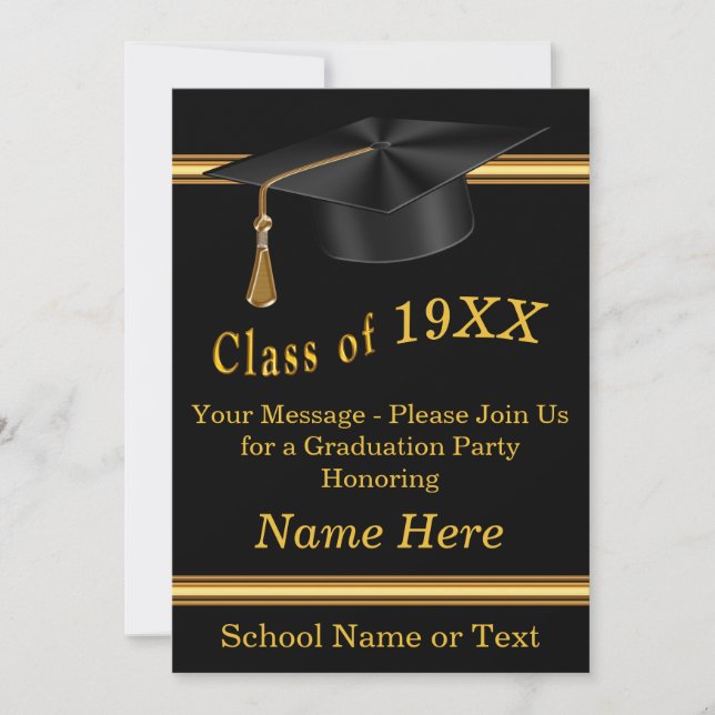Black and Gold Personalized Graduation Invitations (Front)