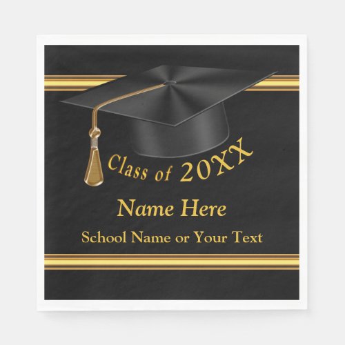 Black and Gold Personalized Graduation Napkins