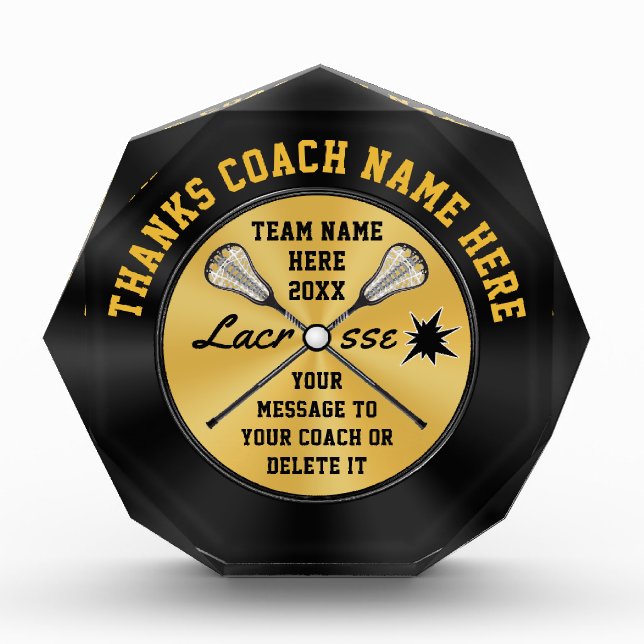 Black and Gold Personalized Lacrosse Coach Gifts (Front)