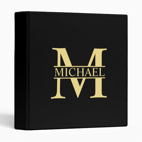 Black and Gold Personalized Monogram and Name 3 Ring Binder