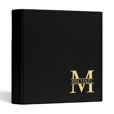 Black and Gold Personalized Monogram and Name 3 Ring Binder