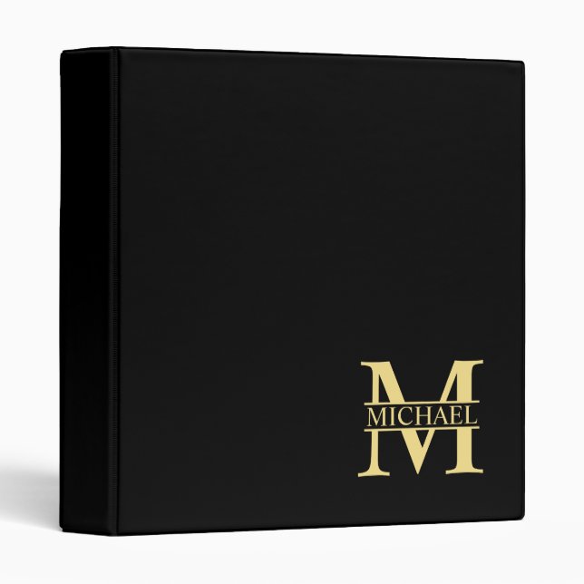Black and Gold Personalized Monogram and Name 3 Ring Binder (Front/Spine)