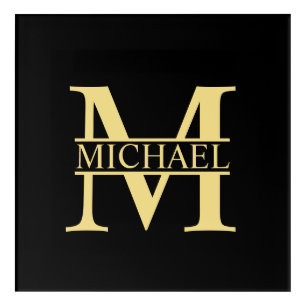 Black and Gold Personalized Monogram and Name Acrylic Print