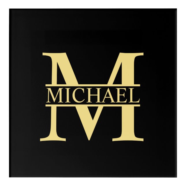 Black and Gold Personalized Monogram and Name Acrylic Print (Front)