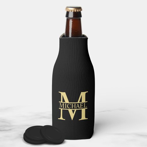 Black and Gold Personalized Monogram and Name Bottle Cooler