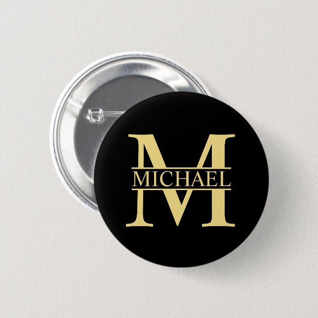 Black and Gold Personalized Monogram and Name Button (Front & Back)