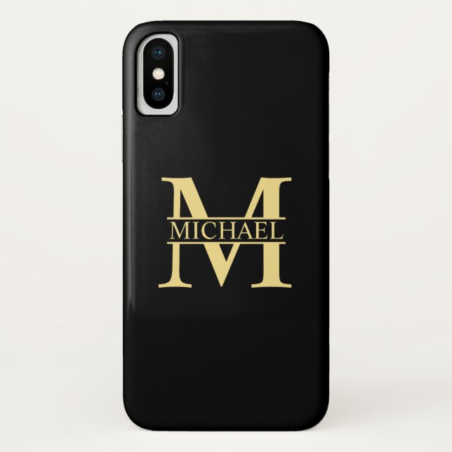 Black and Gold Personalized Monogram and Name Case-Mate iPhone Case (Back)