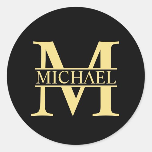 Black and Gold Personalized Monogram and Name Classic Round Sticker