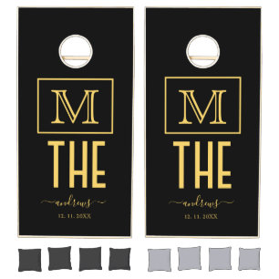Black and Gold Personalized Monogram and Name Cornhole Set
