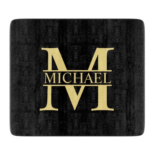 Black and Gold Personalized Monogram and Name Cutting Board