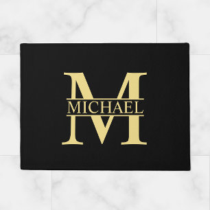 Black and Gold Personalized Monogram and Name Doormat