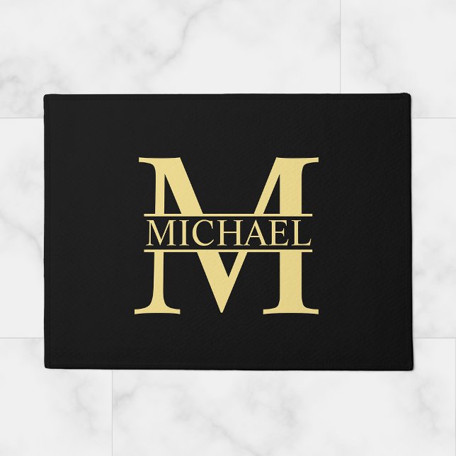 Black and Gold Personalized Monogram and Name Doormat (Creator Uploaded)