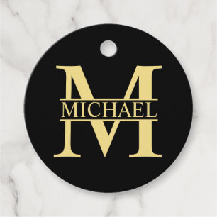 Black and Gold Personalized Monogram and Name Favor Tags