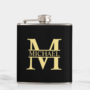 Black and Gold Personalized Monogram and Name Flask