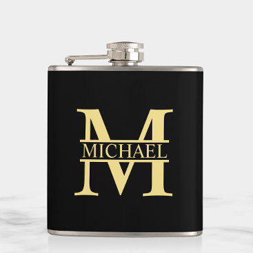Black and Gold Personalized Monogram and Name Flask